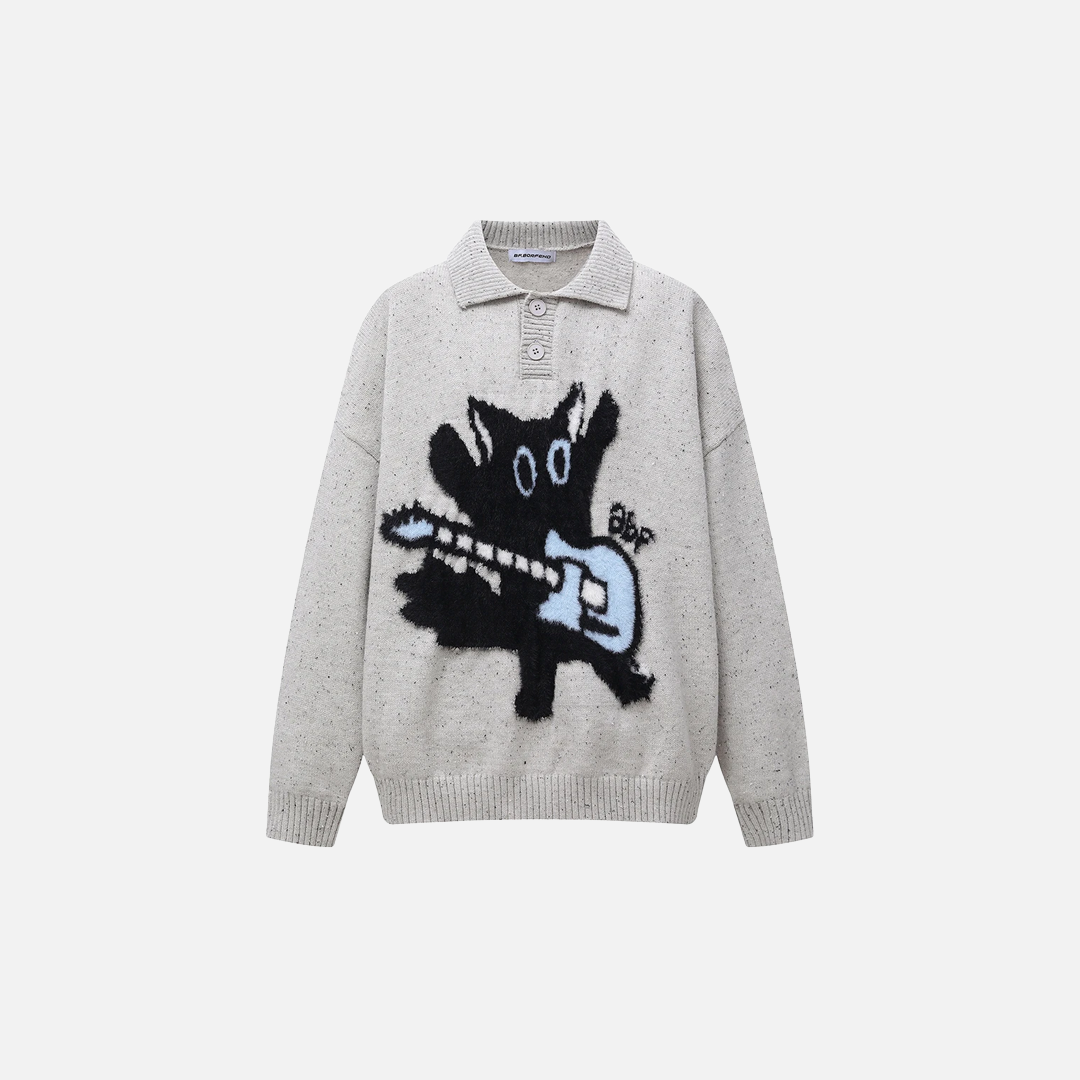 Soft Cotton Oversized Cartoon Graphic Knit Sweater - Luxuryurbanwear