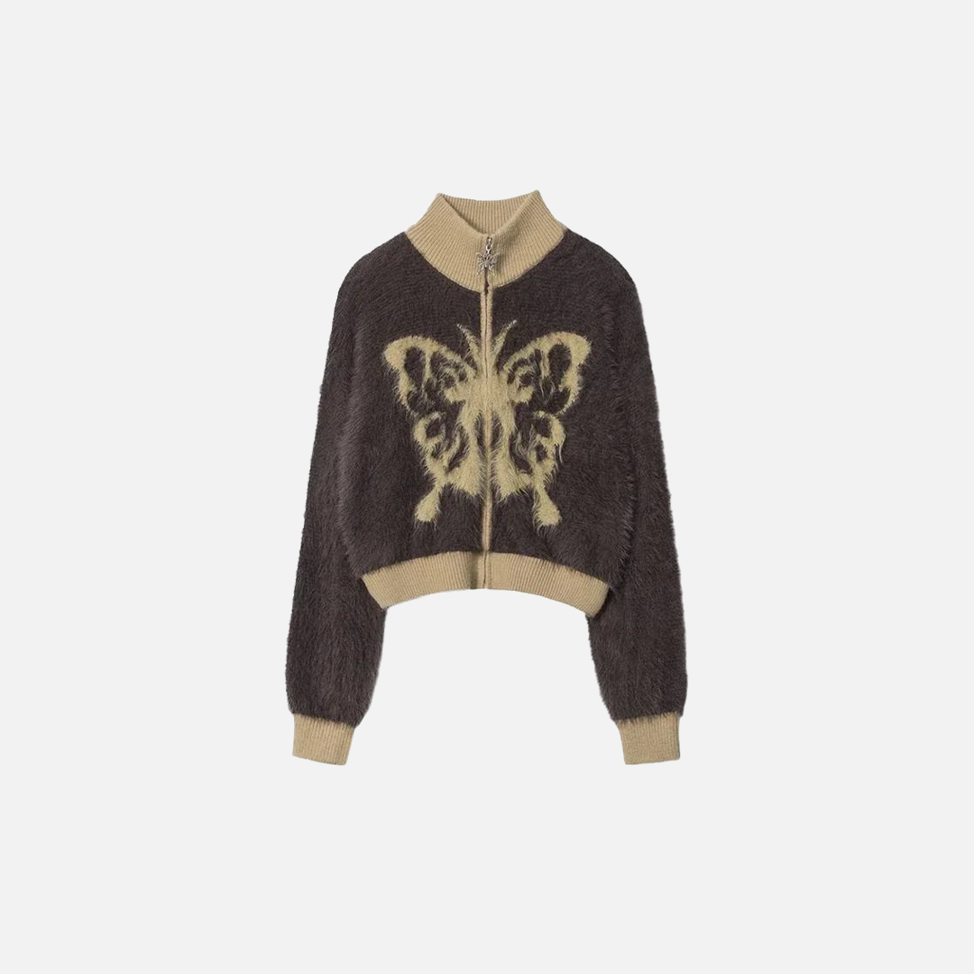 Breathable Y2K Butterfly Jacquard Kniter Cardigan - Luxuryurbanwear