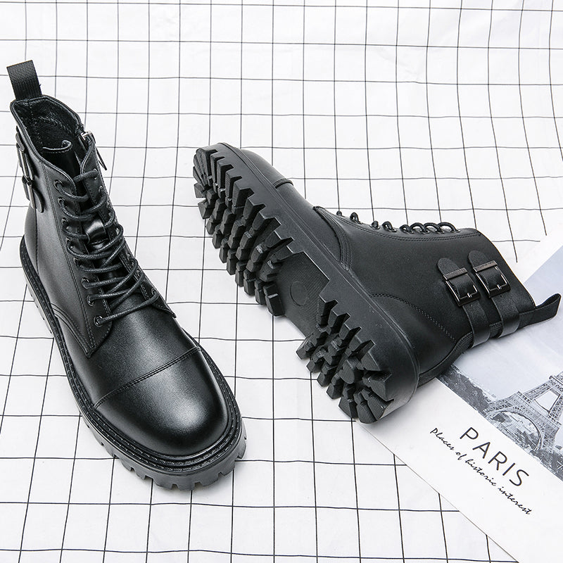 MLB LTHR-12 Square-Toe Combat Boots - Luxuryurbanwear