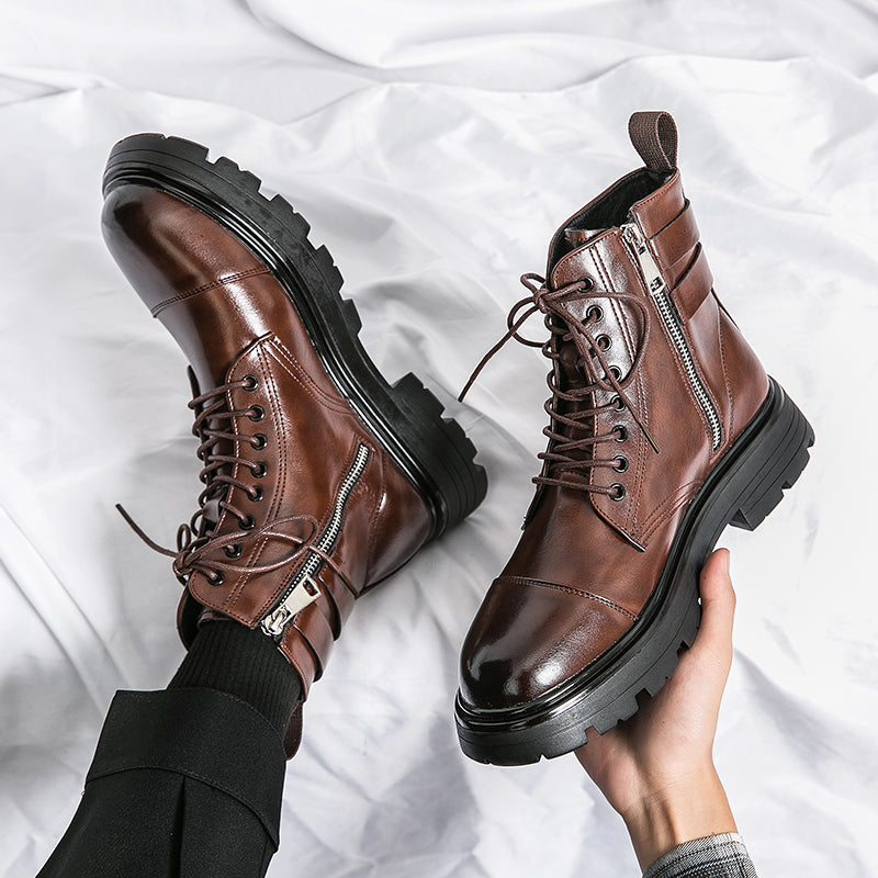 MLB LTHR-12 Square-Toe Combat Boots - Luxuryurbanwear