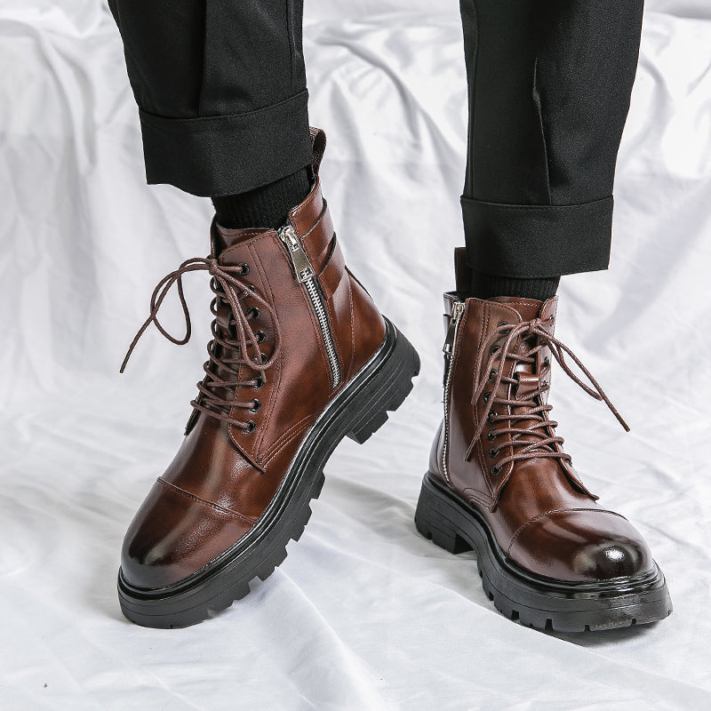 MLB LTHR-12 Square-Toe Combat Boots - Luxuryurbanwear