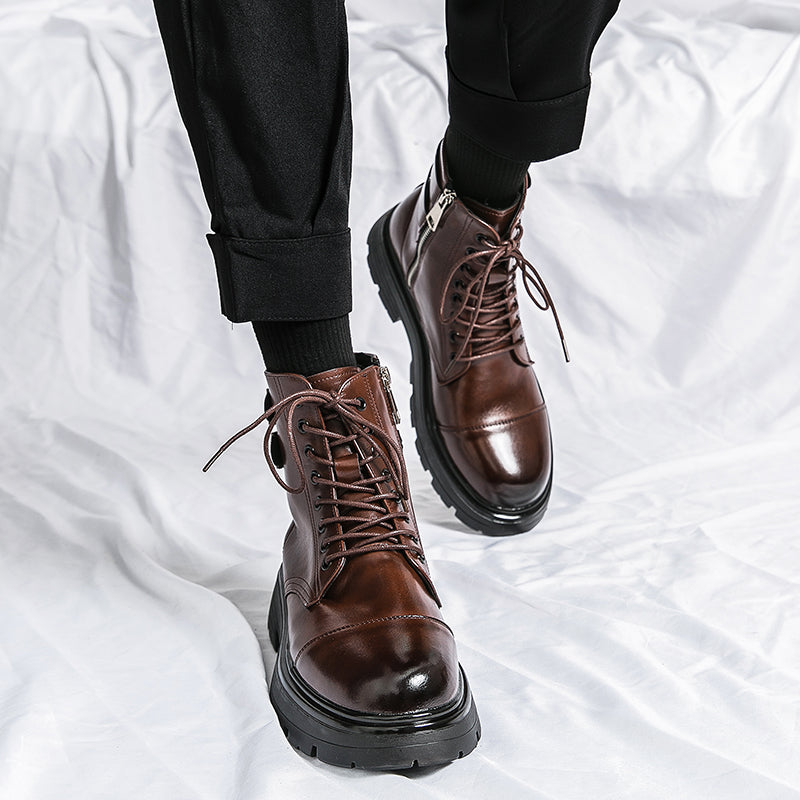 MLB LTHR-12 Square-Toe Combat Boots - Luxuryurbanwear