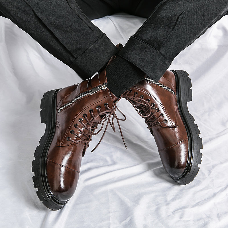 MLB LTHR-12 Square-Toe Combat Boots - Luxuryurbanwear