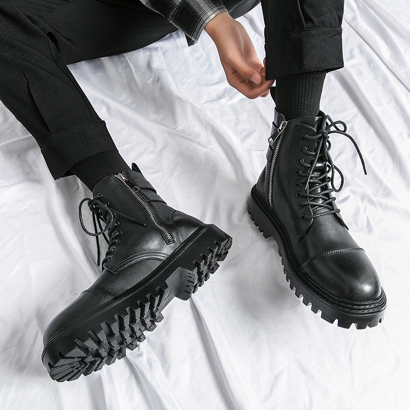 MLB LTHR-12 Square-Toe Combat Boots - Luxuryurbanwear