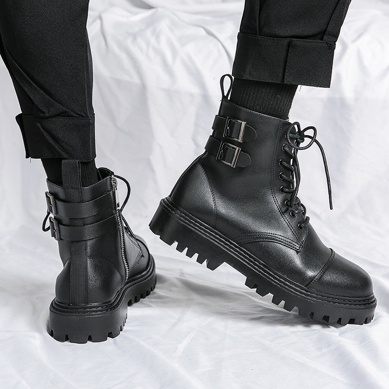 MLB LTHR-12 Square-Toe Combat Boots - Luxuryurbanwear
