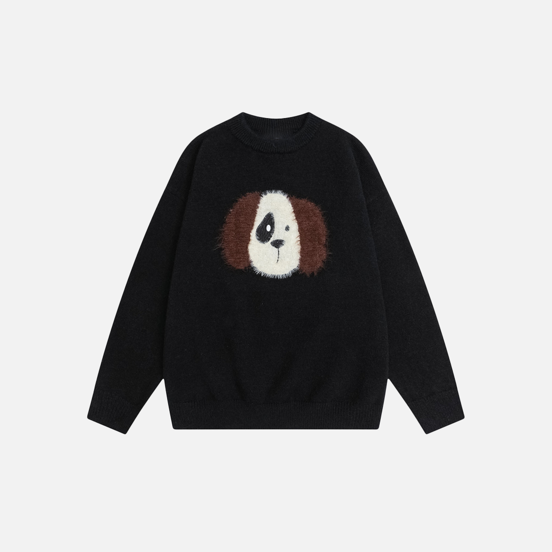 Embroidered Cute Puppy Round Neck Sweater - Luxuryurbanwear