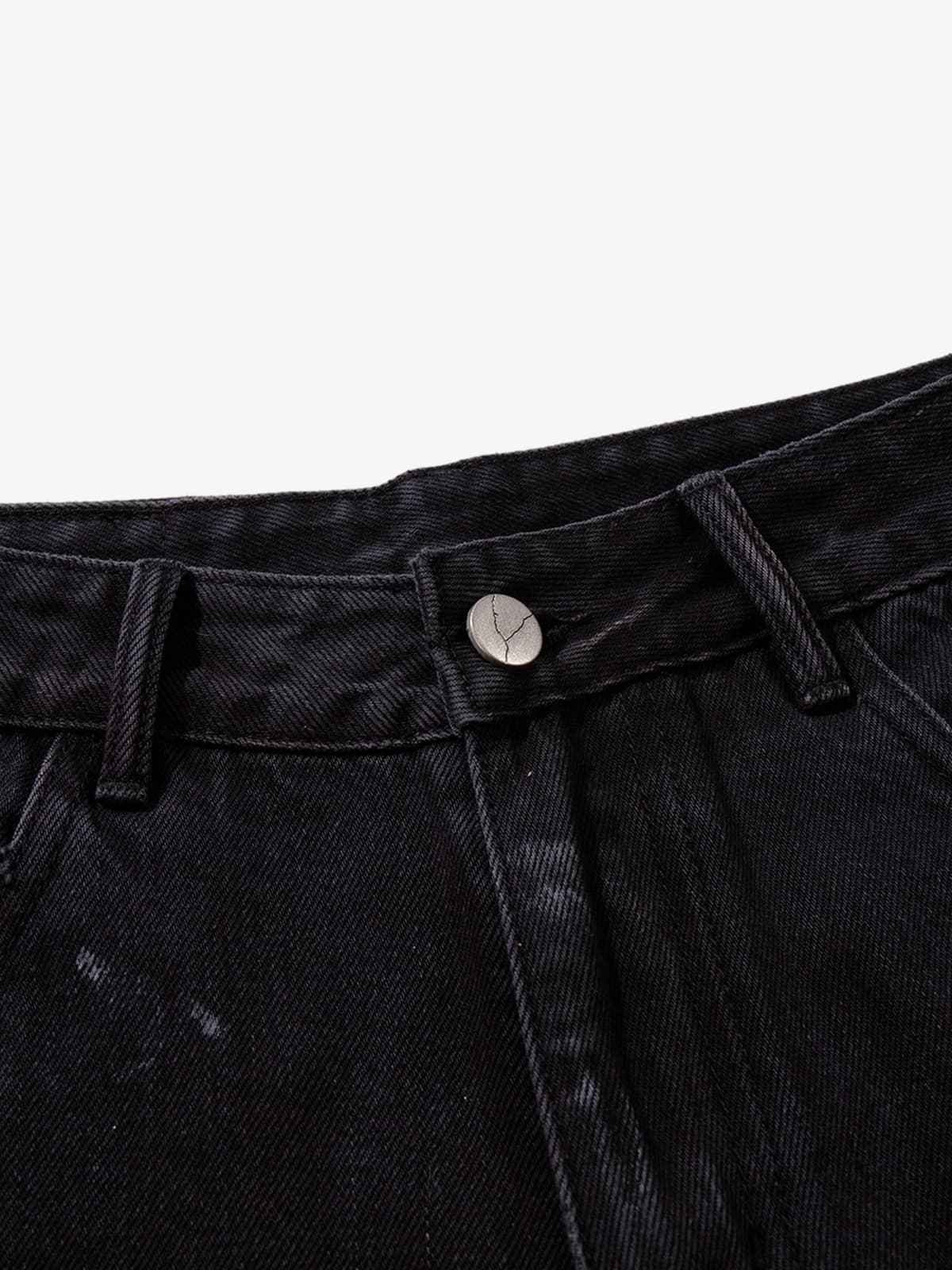 Retro Rhinestone Graffiti Washed Straight Jeans