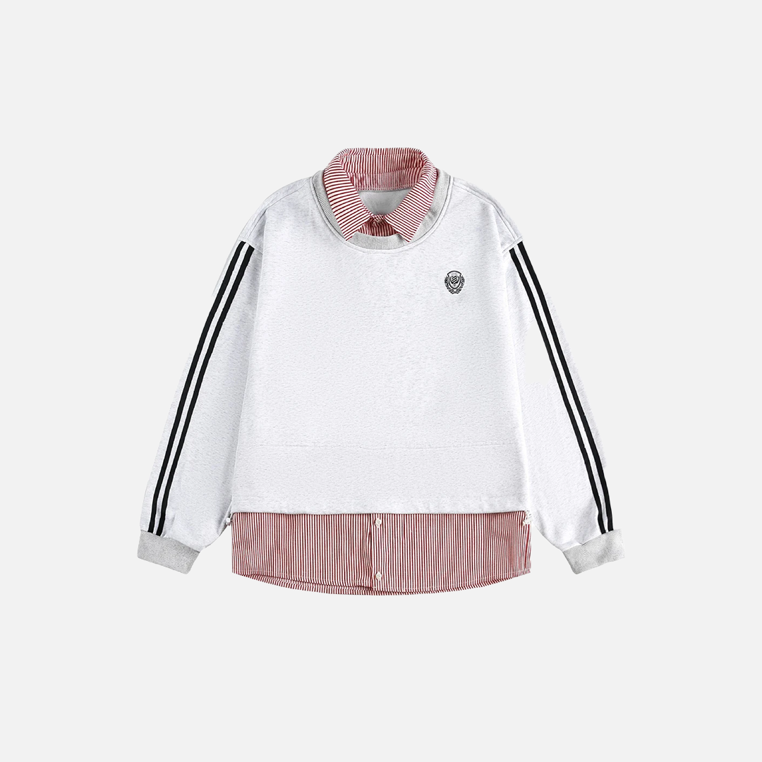 Oversized Casual Fake Two Piece Varsity Sweatshirt - Luxuryurbanwear