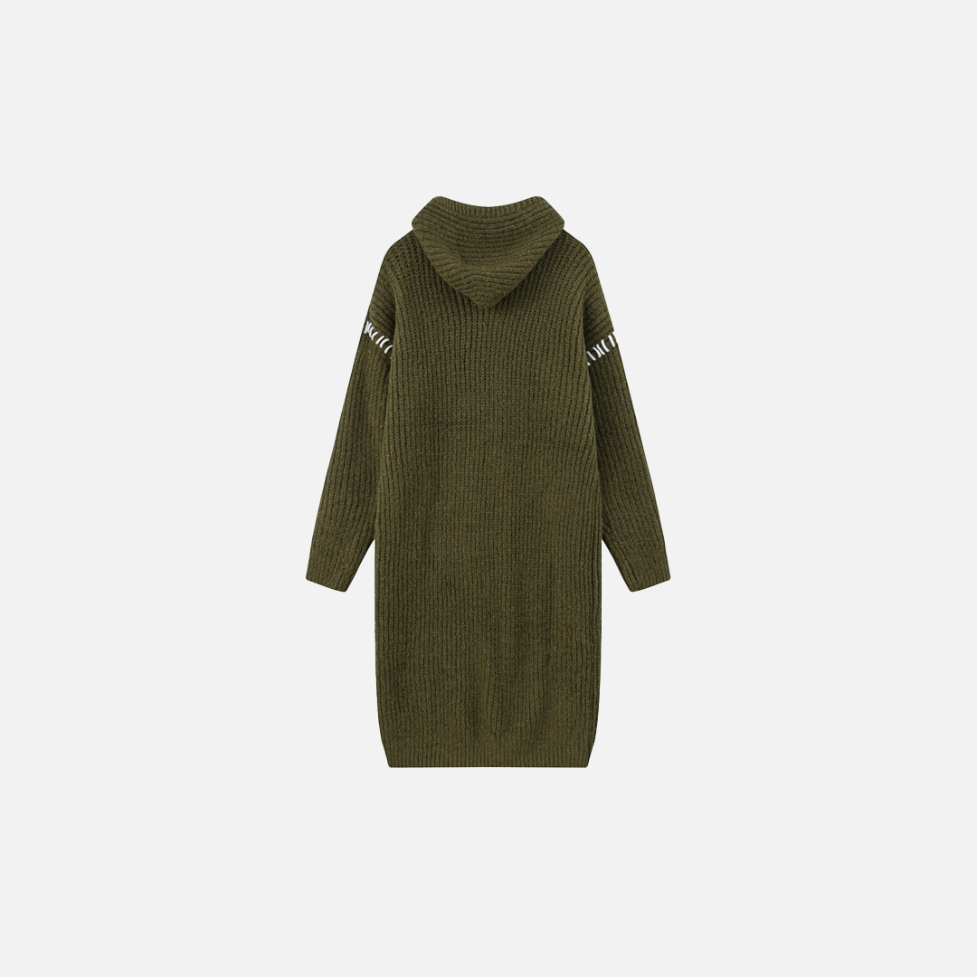 Green Knitted Hooded Comfy Long Cardigan - Luxuryurbanwear