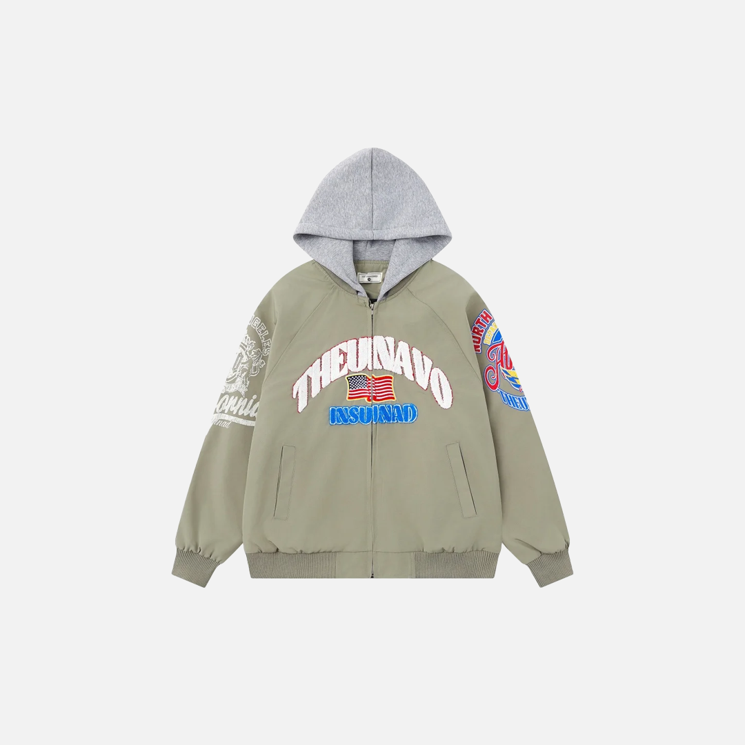 Embroidery Distressed Baseball Windbreaker Jacket - Luxuryurbanwear