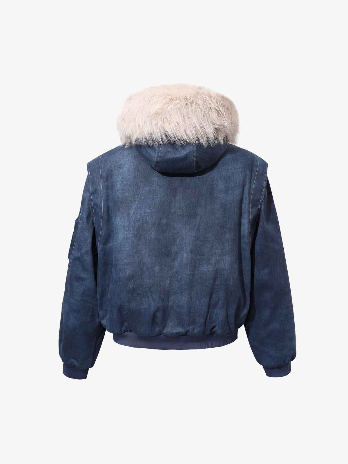 Washed Patchwork Contrast Bomber Jacket