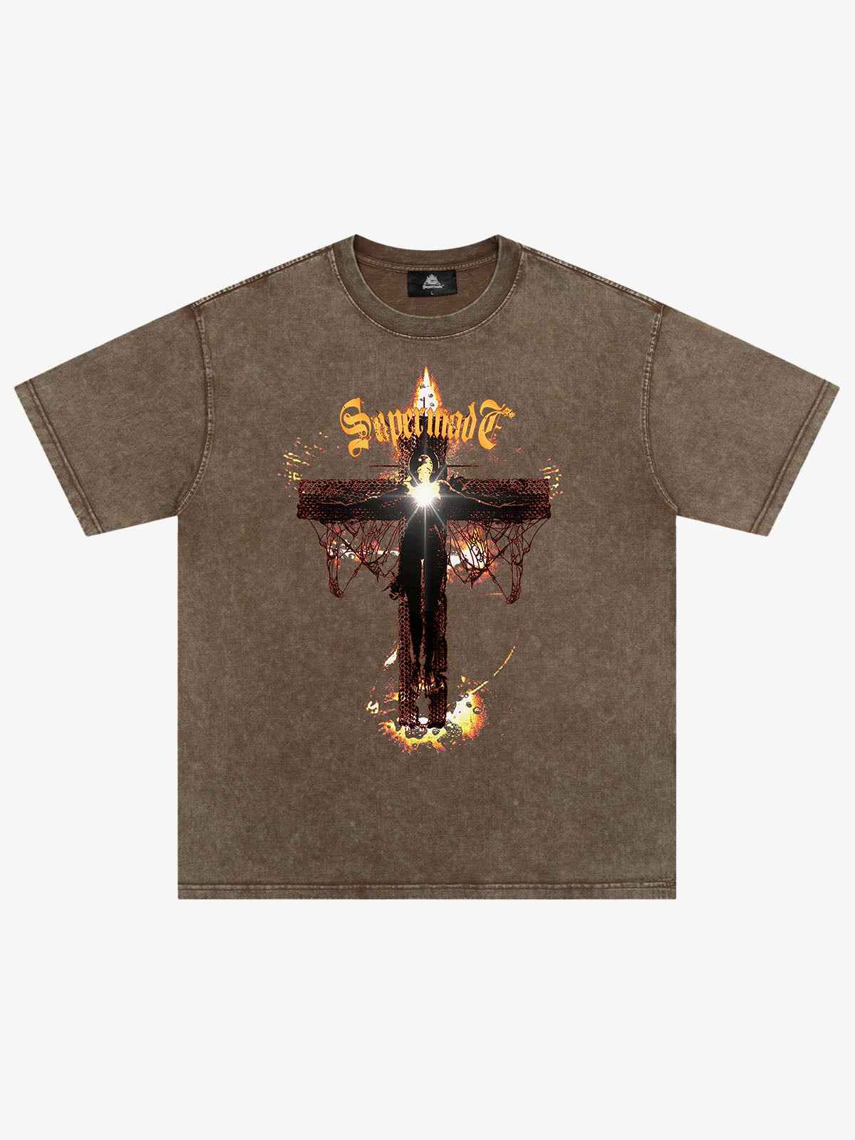Washed Gothic Cross Graphic T-Shirt