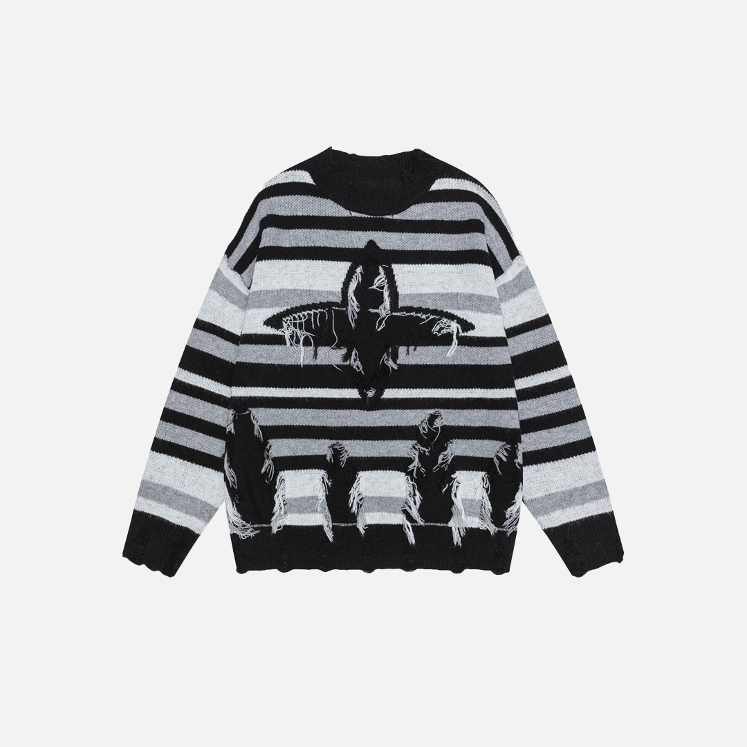 Cozy Striped Tassel Hip Hop Crewneck Sweater - Luxuryurbanwear
