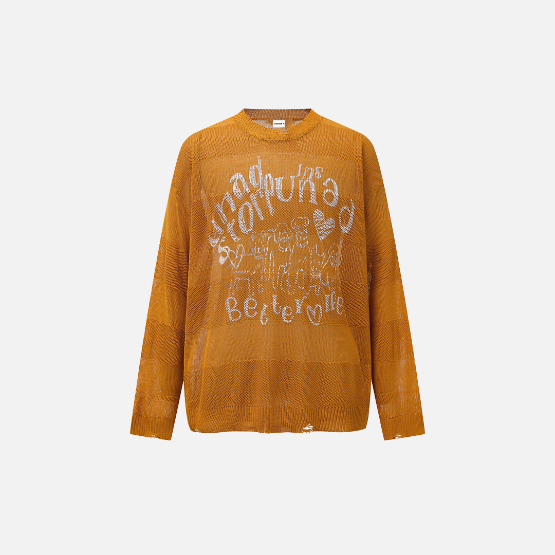 Y2K Cozy Oversized Cool Knit Ripped Sweater - Luxuryurbanwear