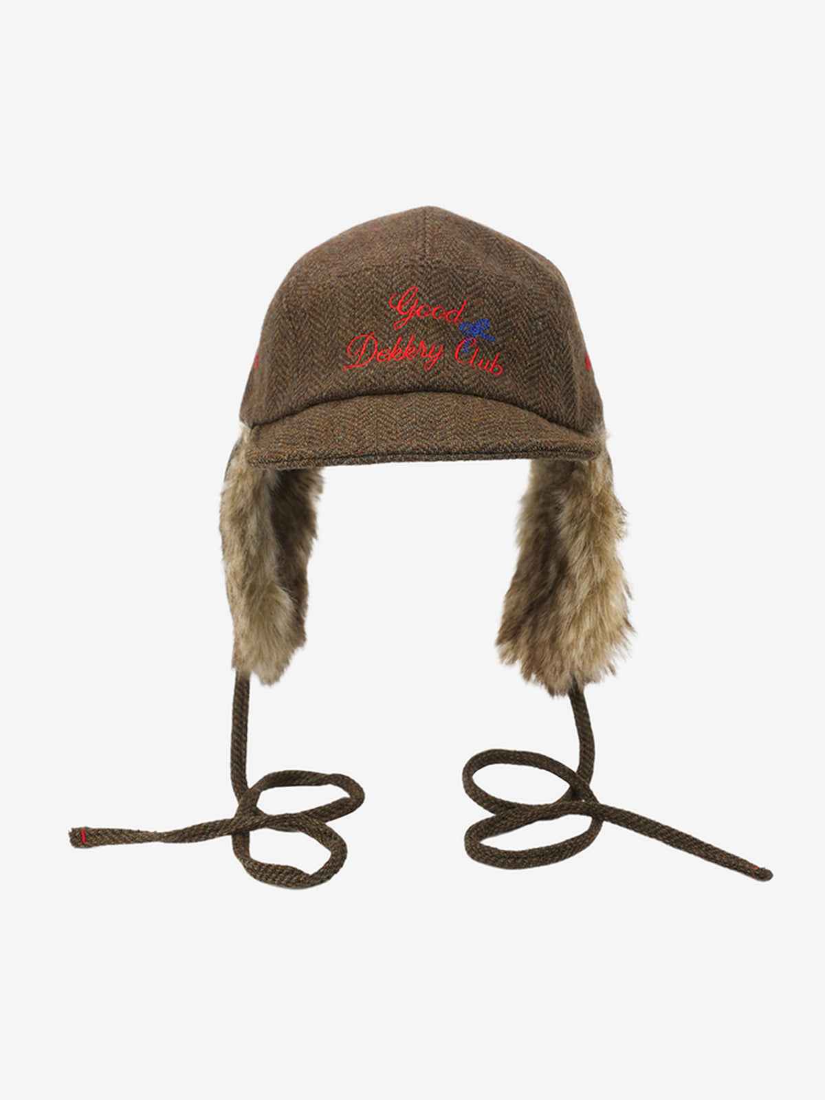Retro Tweed Plush Earflap Embroidered Letter Cap
