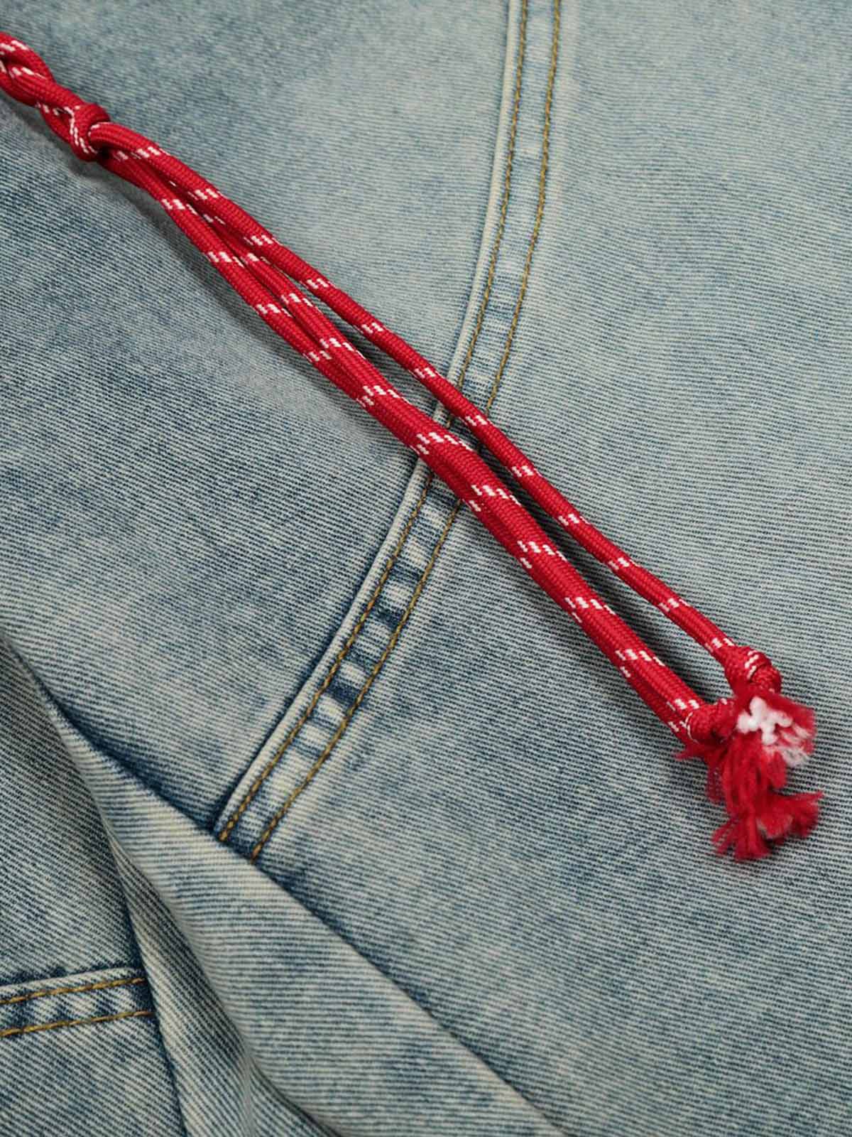 Denim Retro Belt Detail With Patchwork Barrel Jeans - 2490 - Luxuryurbanwear