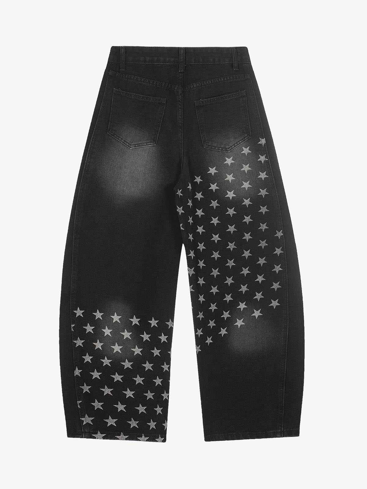 Vintage Asymmetrical Star-Wash Barrel Jeans