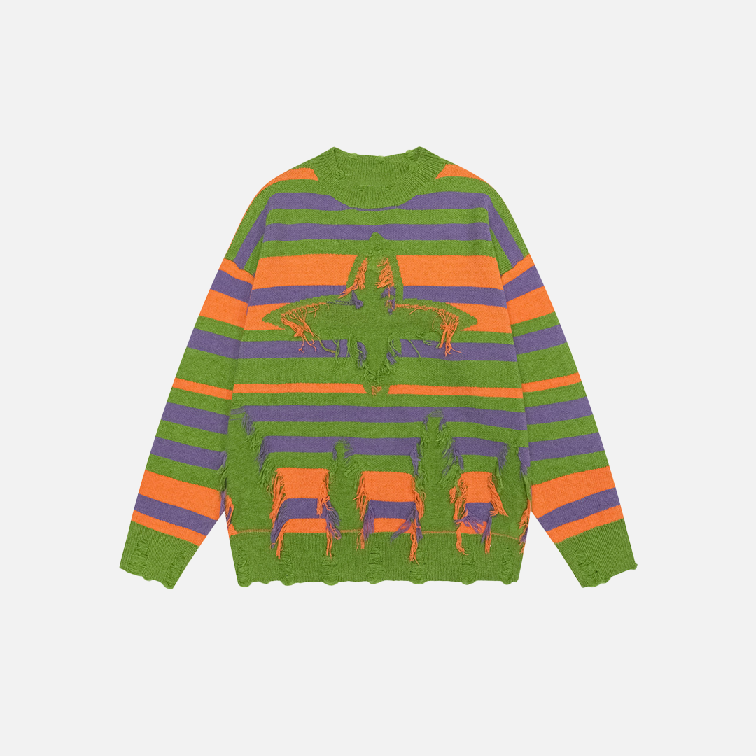 Cozy Striped Tassel Hip Hop Crewneck Sweater - Luxuryurbanwear
