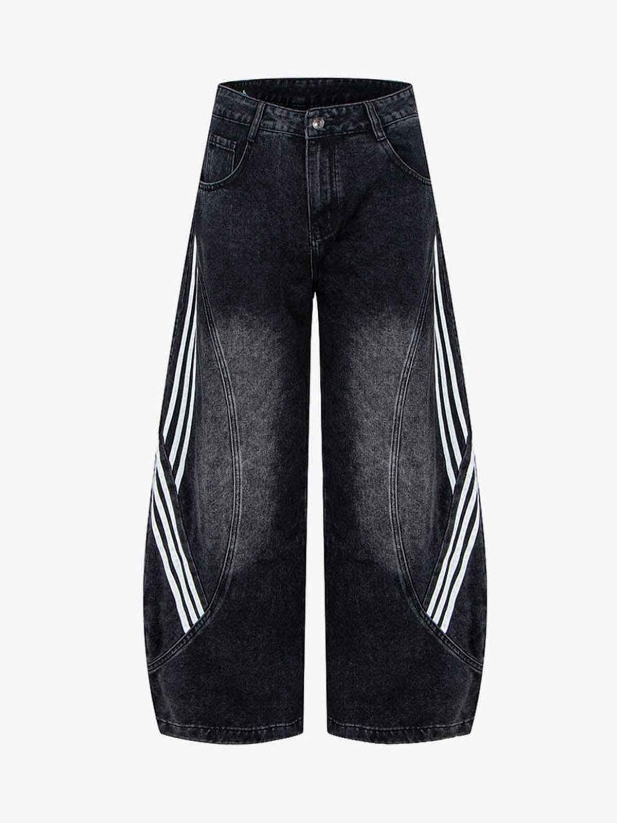 Contrast Stripe Panel Barrel Denim Jeans