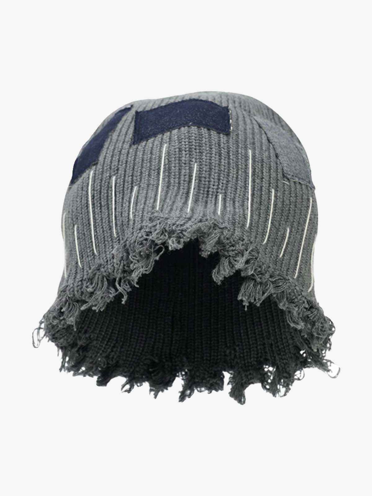 Distressed Denim Patchwork Beanie