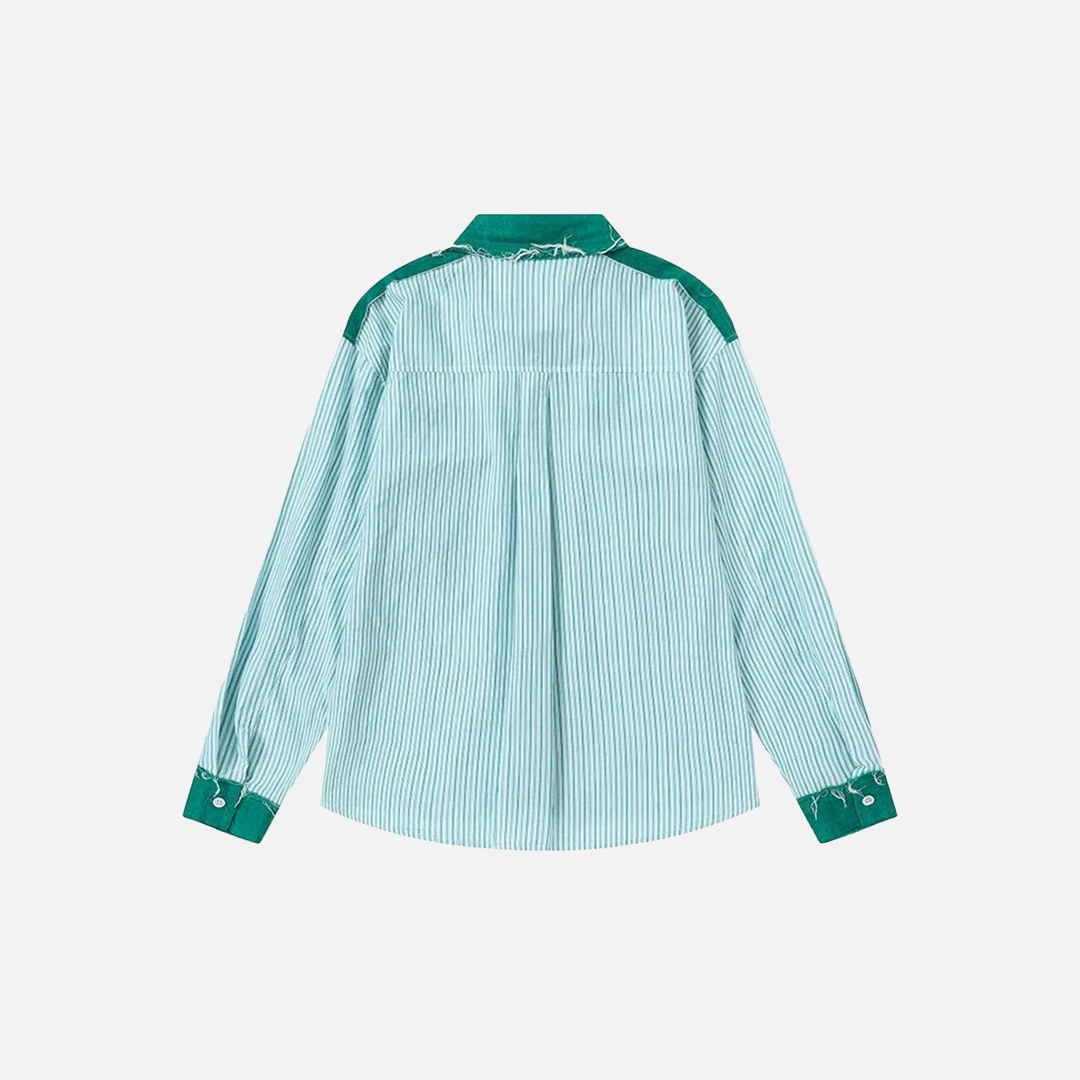 Retro Striped Patchwork Long Sleeve Ripped Shirt - Luxuryurbanwear