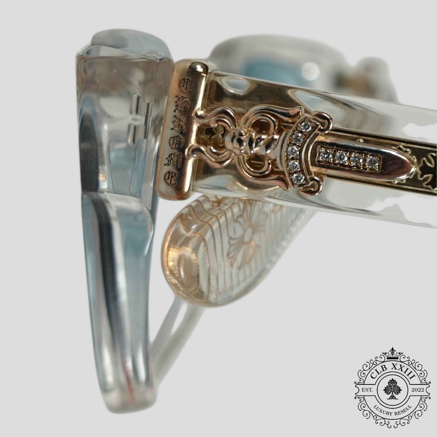 Chrome Hearts Box Officer Diamond Embellished Glasses in Clear/Gold