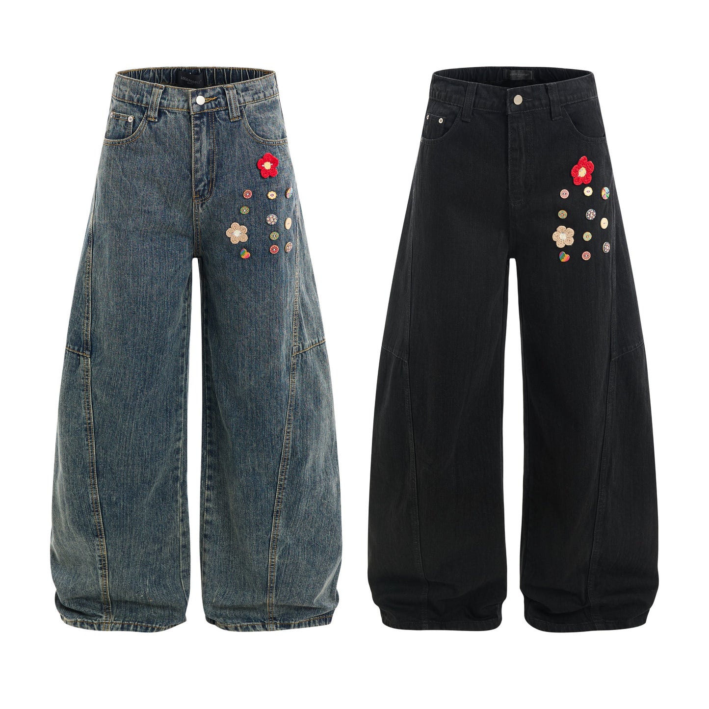 Meadowfade Denim | Wide Leg Floral Jeans - Luxuryurbanwear