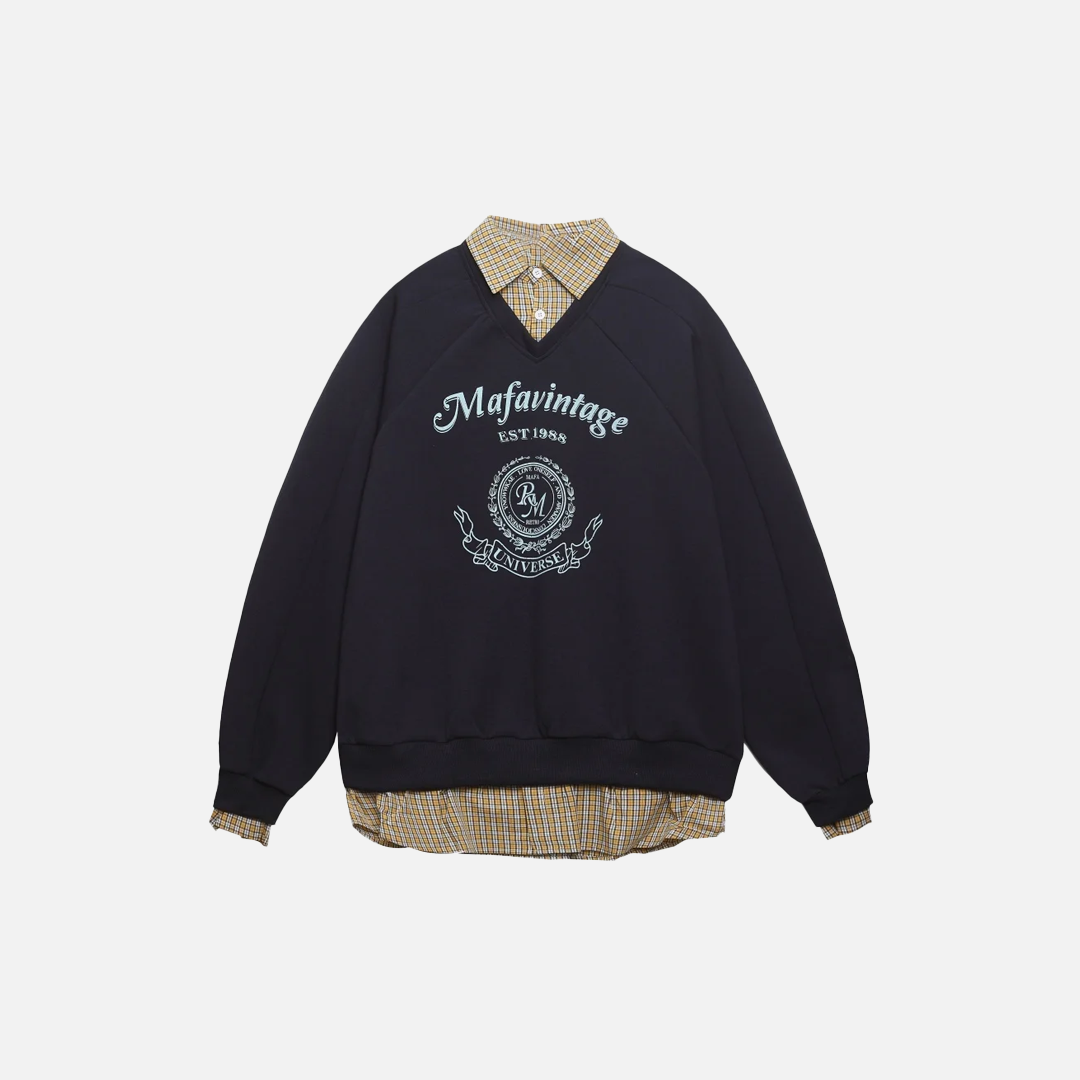 Insulated Streetwear Letter Print Fake Two-Piece Sweatshirts - Luxuryurbanwear