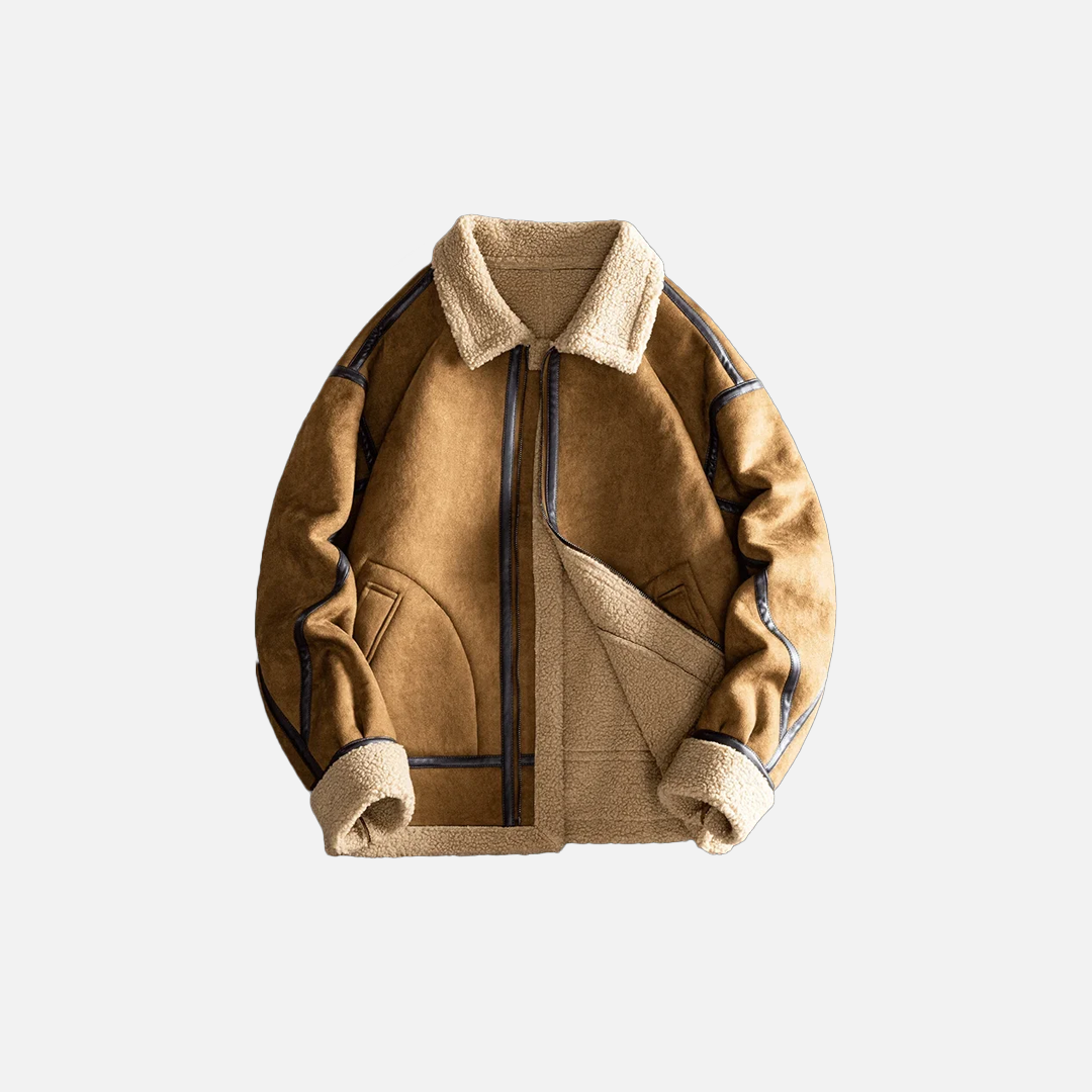 Windproof Fleece-Lined Faux Shearling Aviator Jacket - Luxuryurbanwear