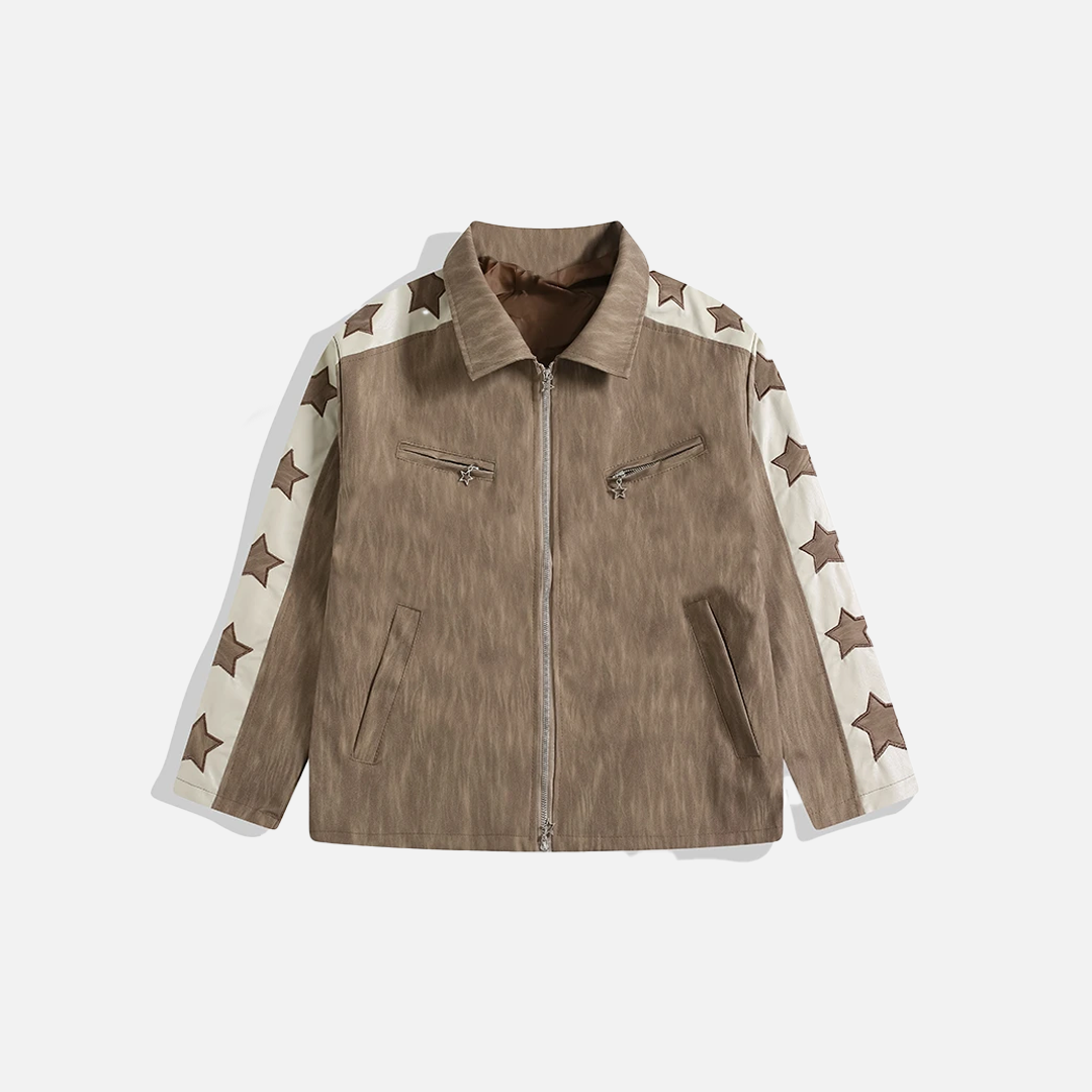 High-End European Spliced Star Leather Jacket - Luxuryurbanwear