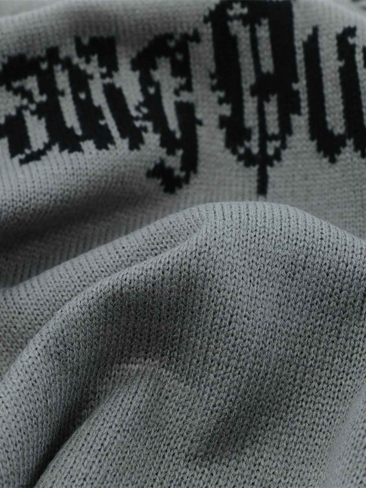 High Street Ripped Raw Edge Knitted Letter Jacquard Sweater