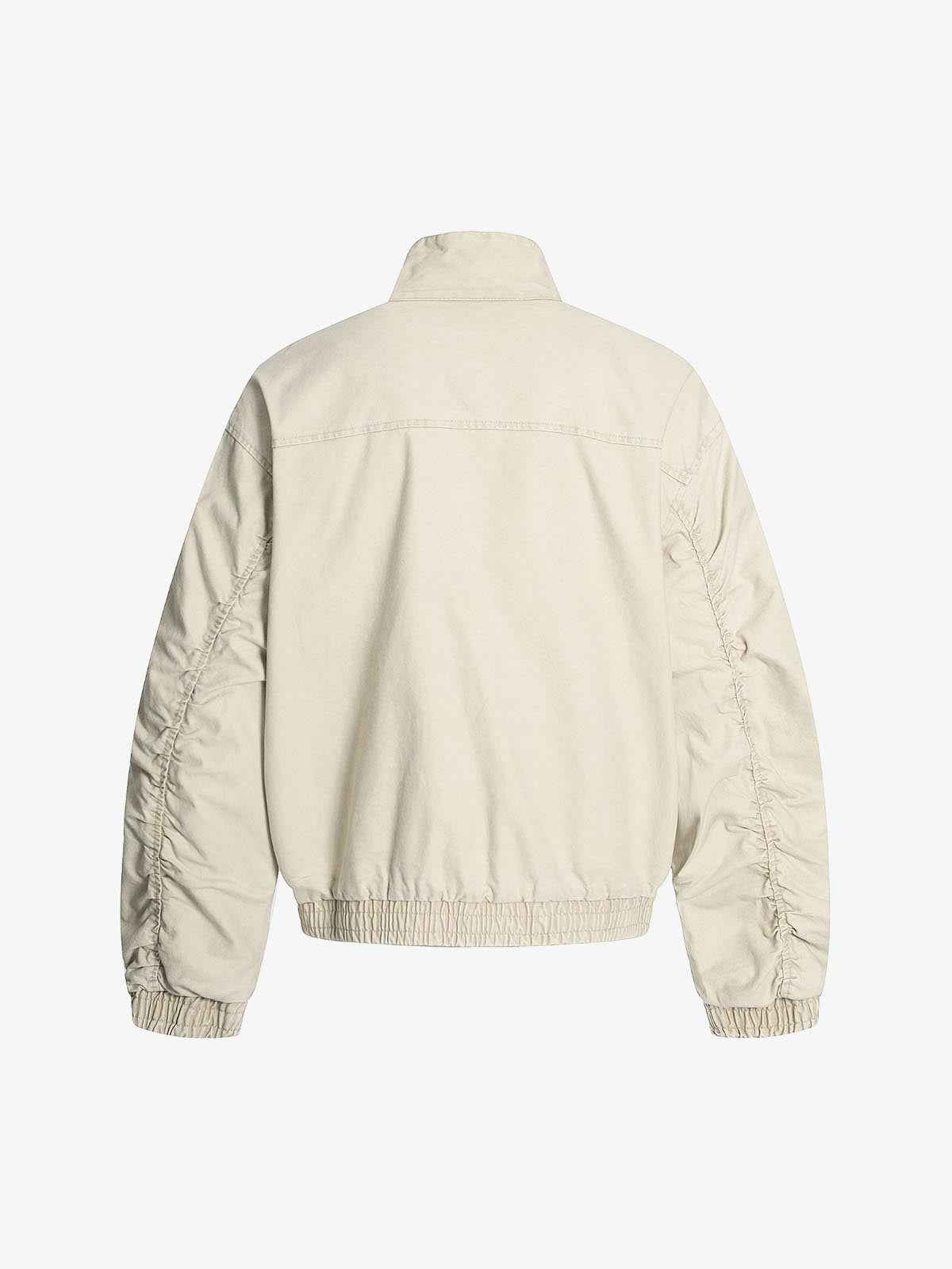 Ruched Sleeve Stand Collar Zip Jacket