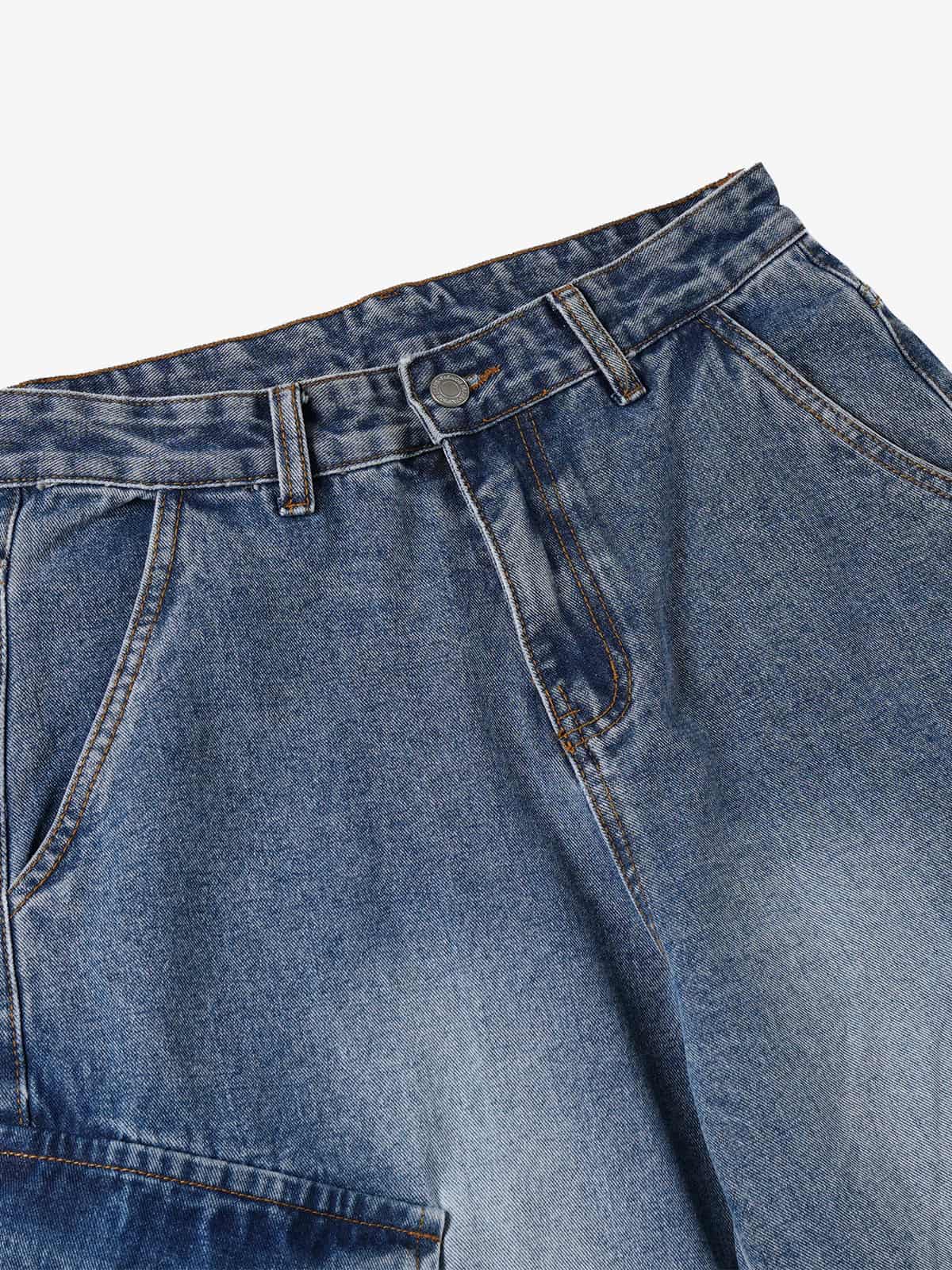 Retro Washed Cargo Multi-Pocket Straight Jeans - Luxuryurbanwear