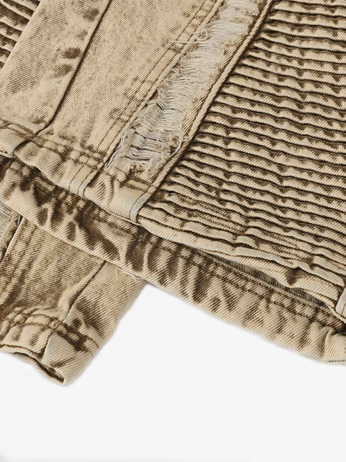 Distressed Raw-Edge Panel Sculpted Wide-Leg Jeans