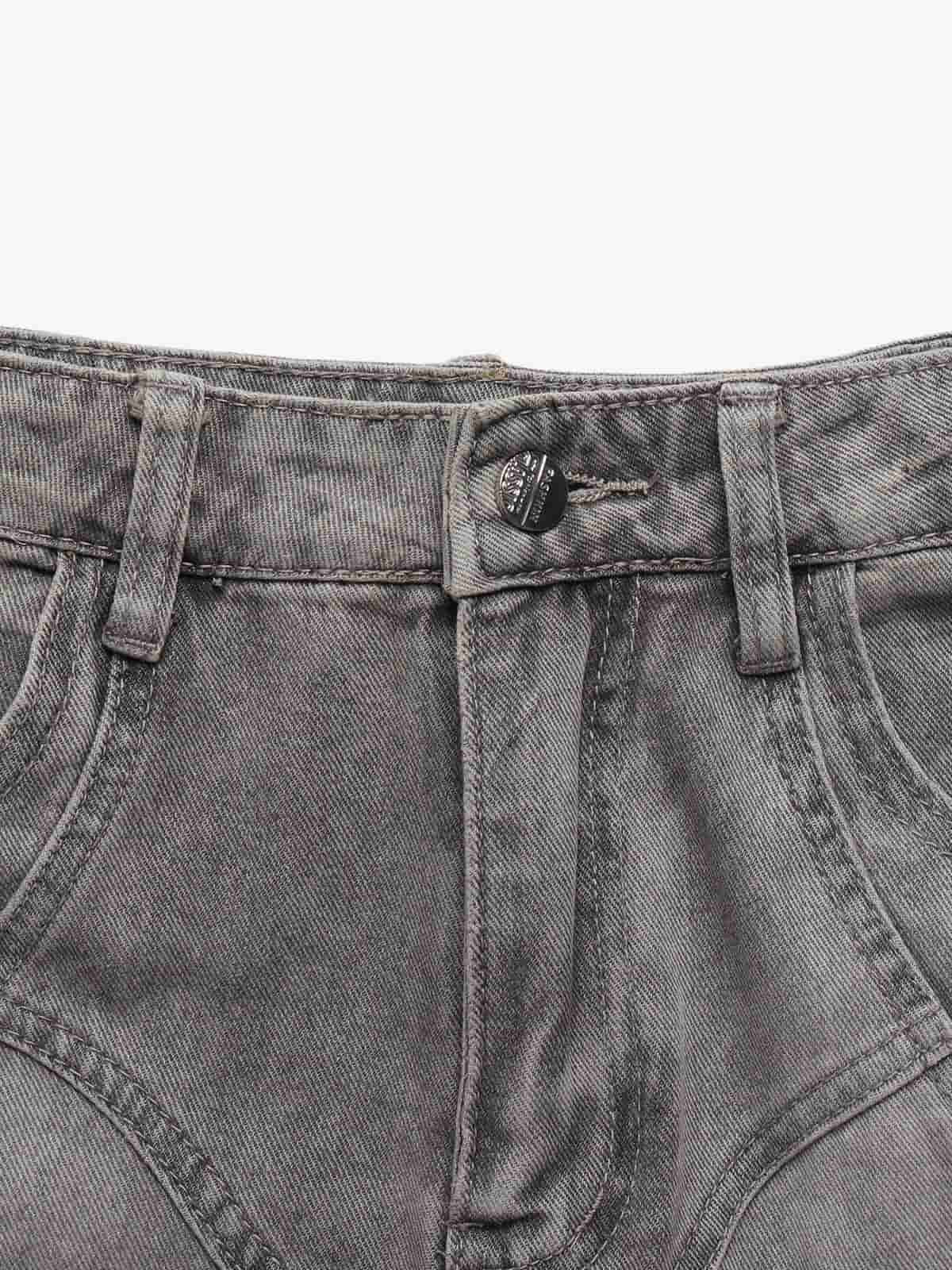 Vintage Distressed Curved Blade Barrel Jeans - Luxuryurbanwear