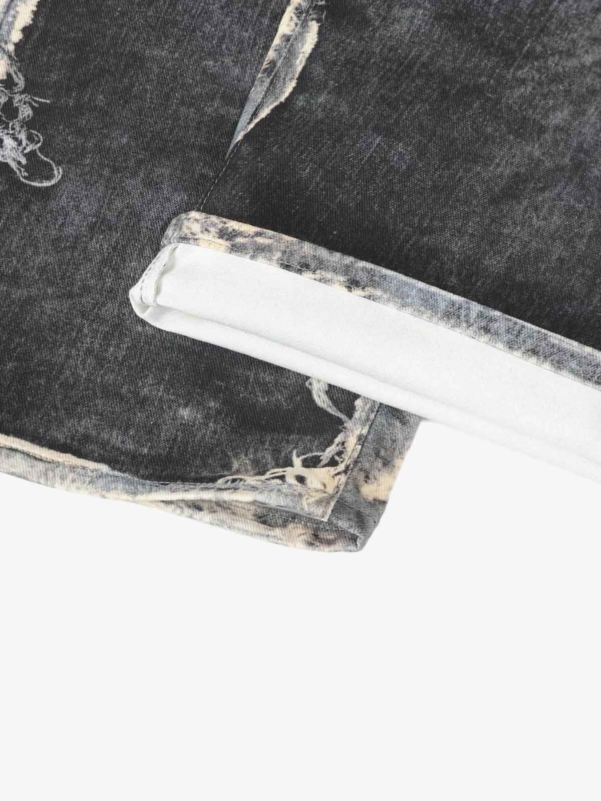 Distressed Patchwork Wide Leg Washed Denim Jeans