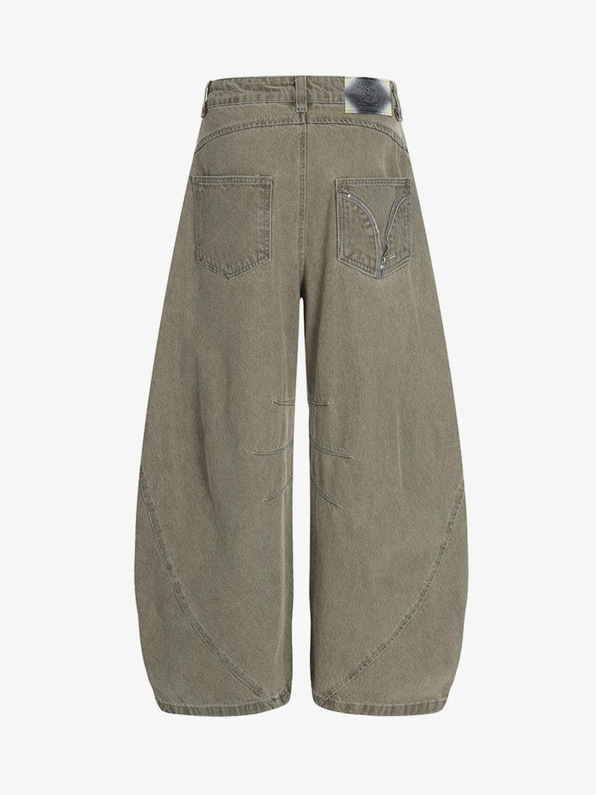 High Waist Pleated Barrel Leg Washed Pants
