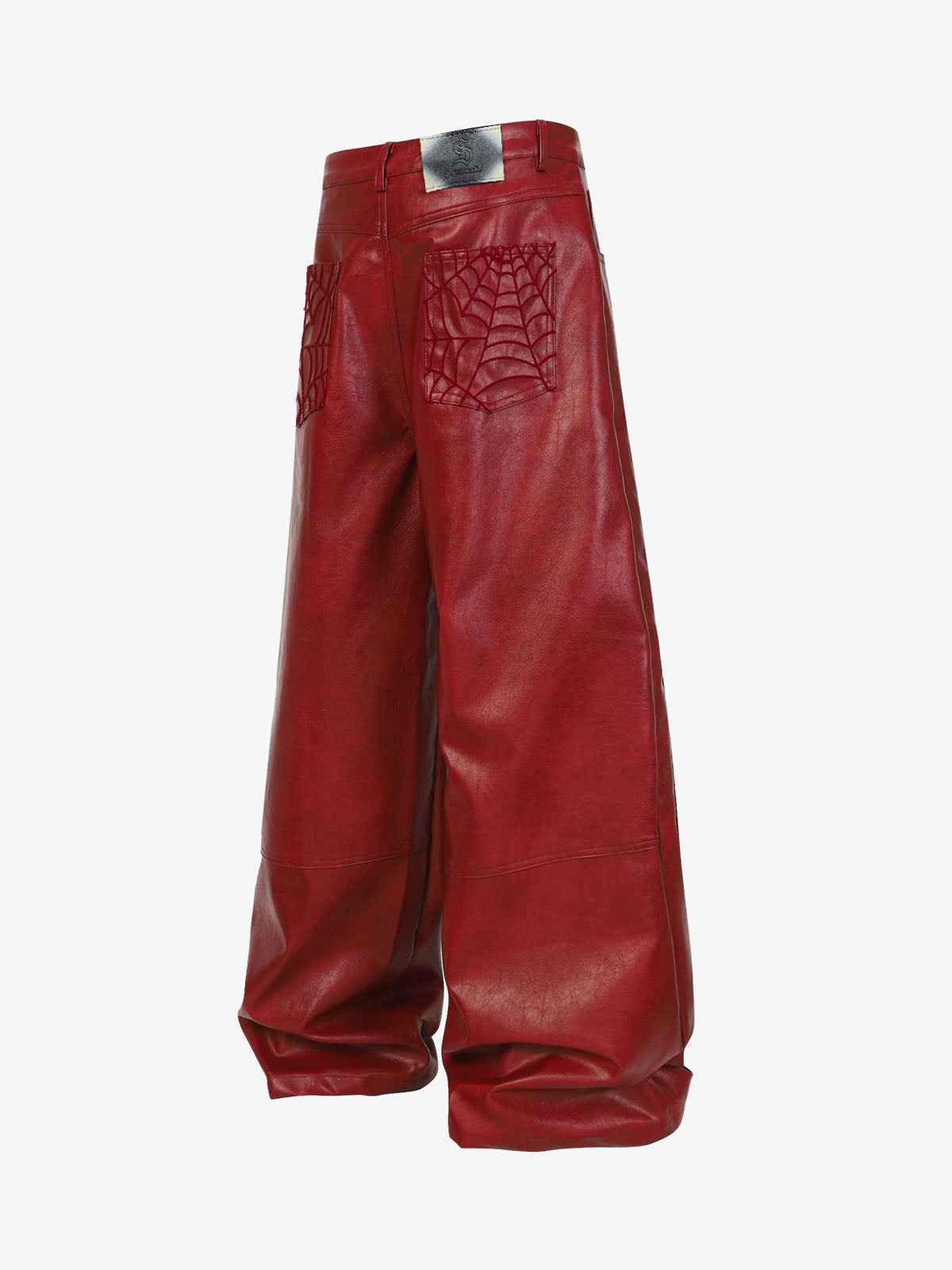 Spider Web Embossed Faux Leather Wide Leg Pants