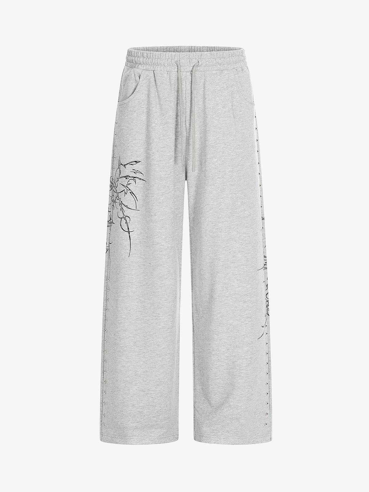 Embroidered Graphic Studded Hoodie and Wide Leg Sweatpants Set