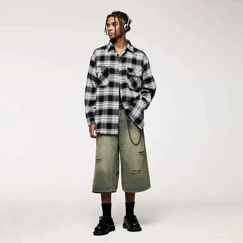 Plaid Woolen Jacket Front Pocket Shirt