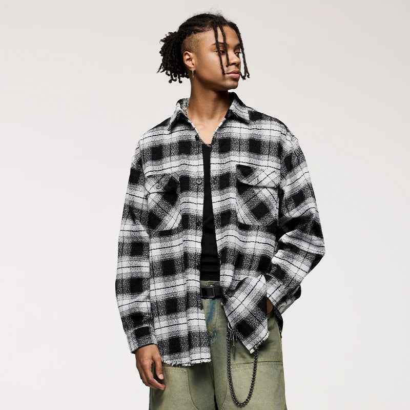 Plaid Woolen Jacket Front Pocket Shirt