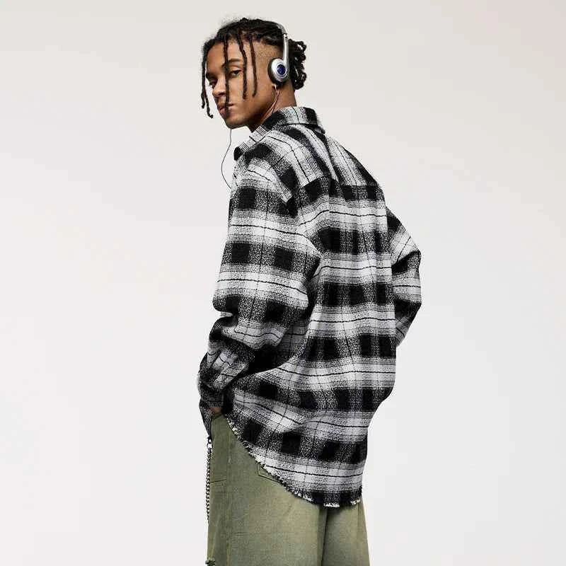 Plaid Woolen Jacket Front Pocket Shirt