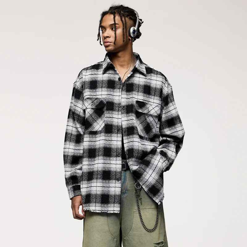 Plaid Woolen Jacket Front Pocket Shirt
