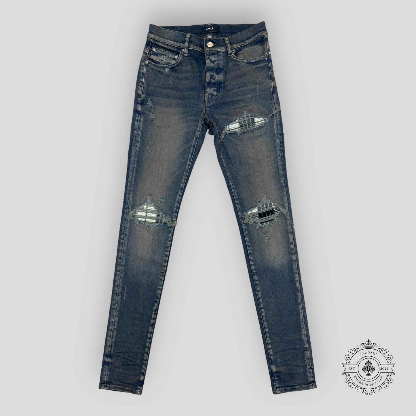 Amiri MX1 Plaid Patch Jeans in Dark Indigo
