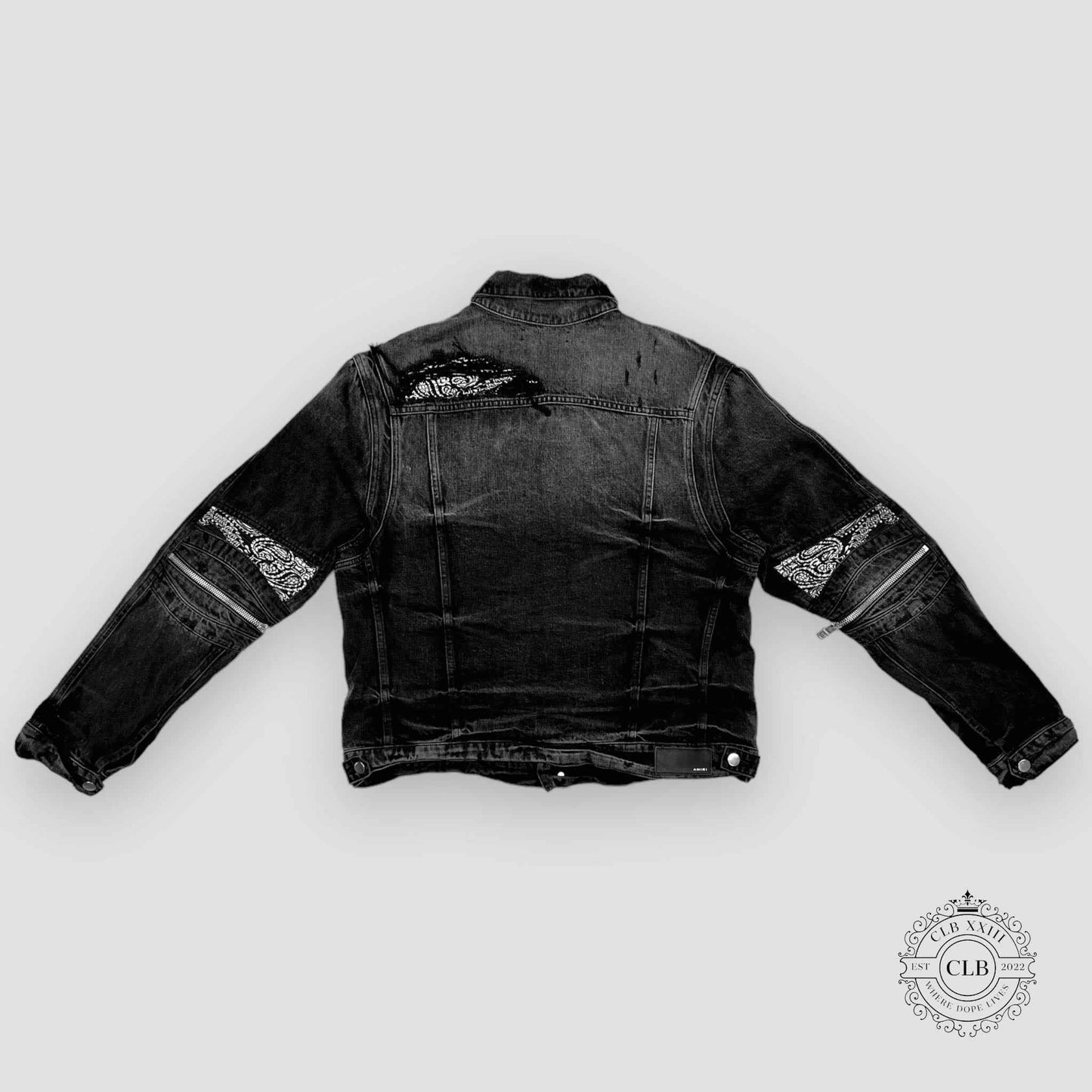 AMIRI MX2 BANDANA PATCH DENIM TRUCKER JACKET - AGED BLACK