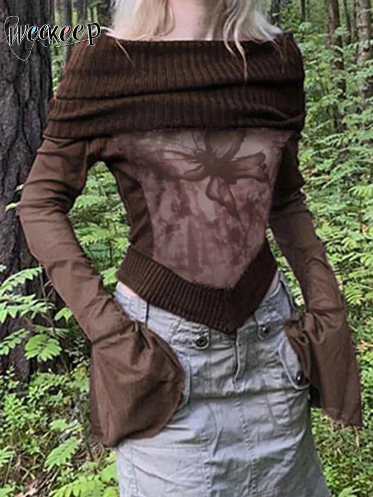 Vintage Floral Patchwork Slash Neck T-Shirt