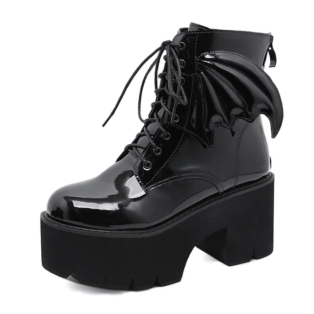 Archy Womens Angel Wing Patent Leather Ankle Booties