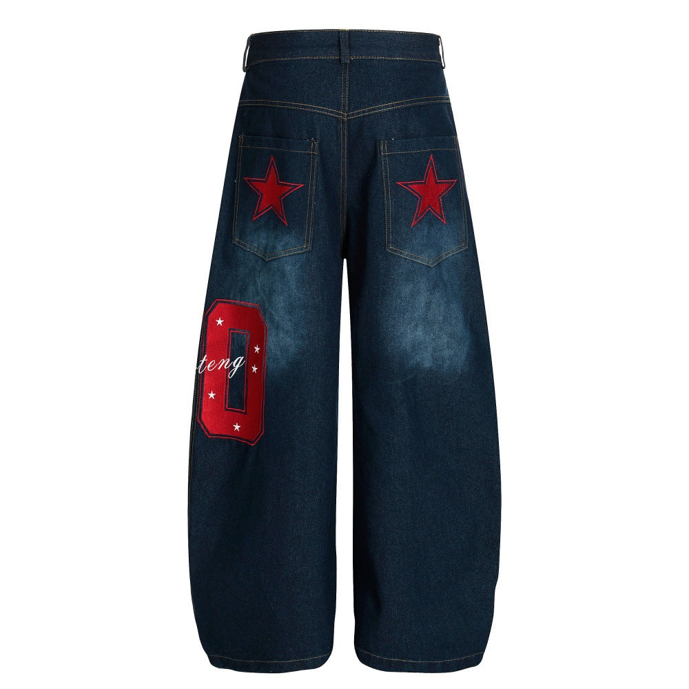 LUW Five Pointed Star Embroidered Denm Pant - Luxuryurbanwear