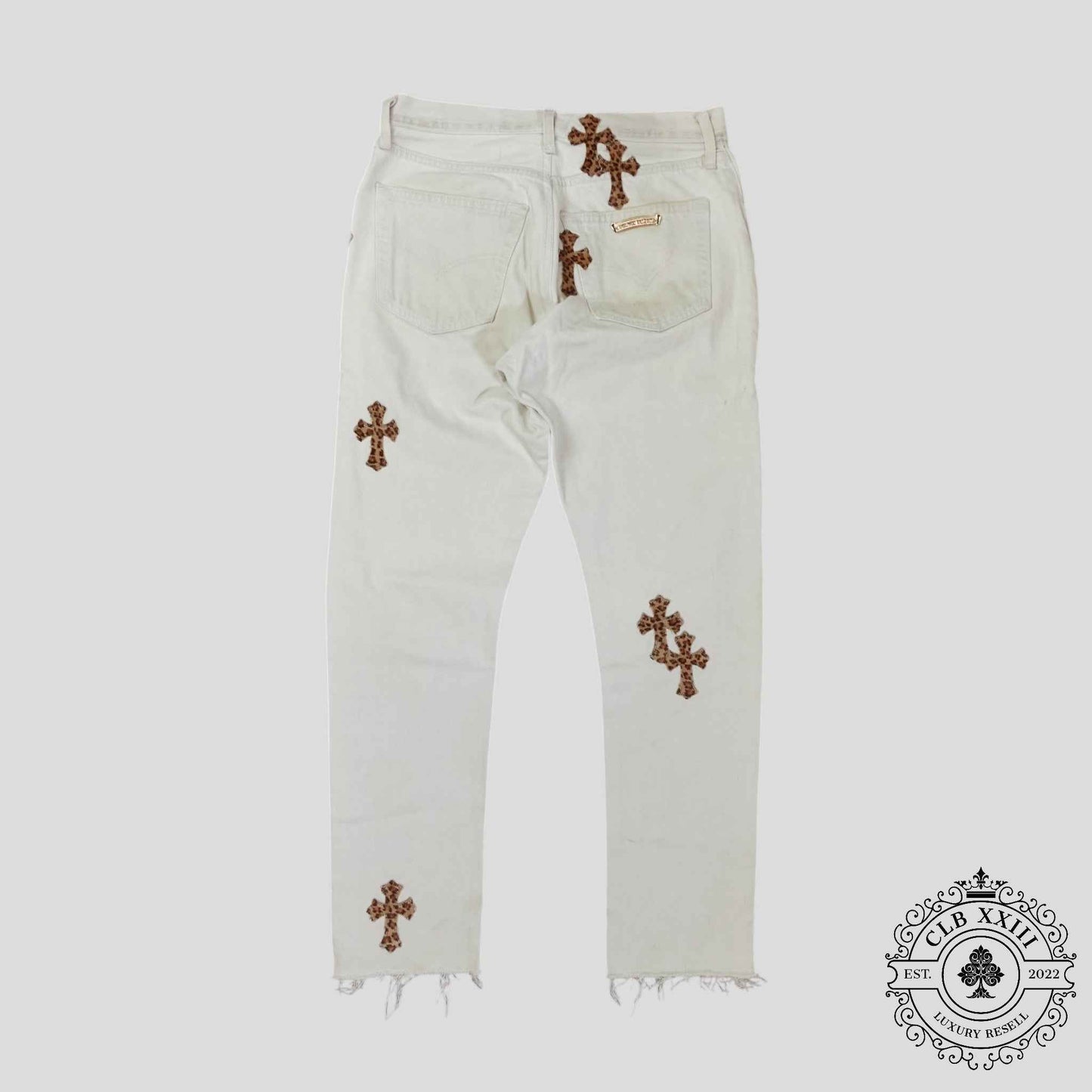 Chrome Hearts Leopard Cross Patch Jeans in White