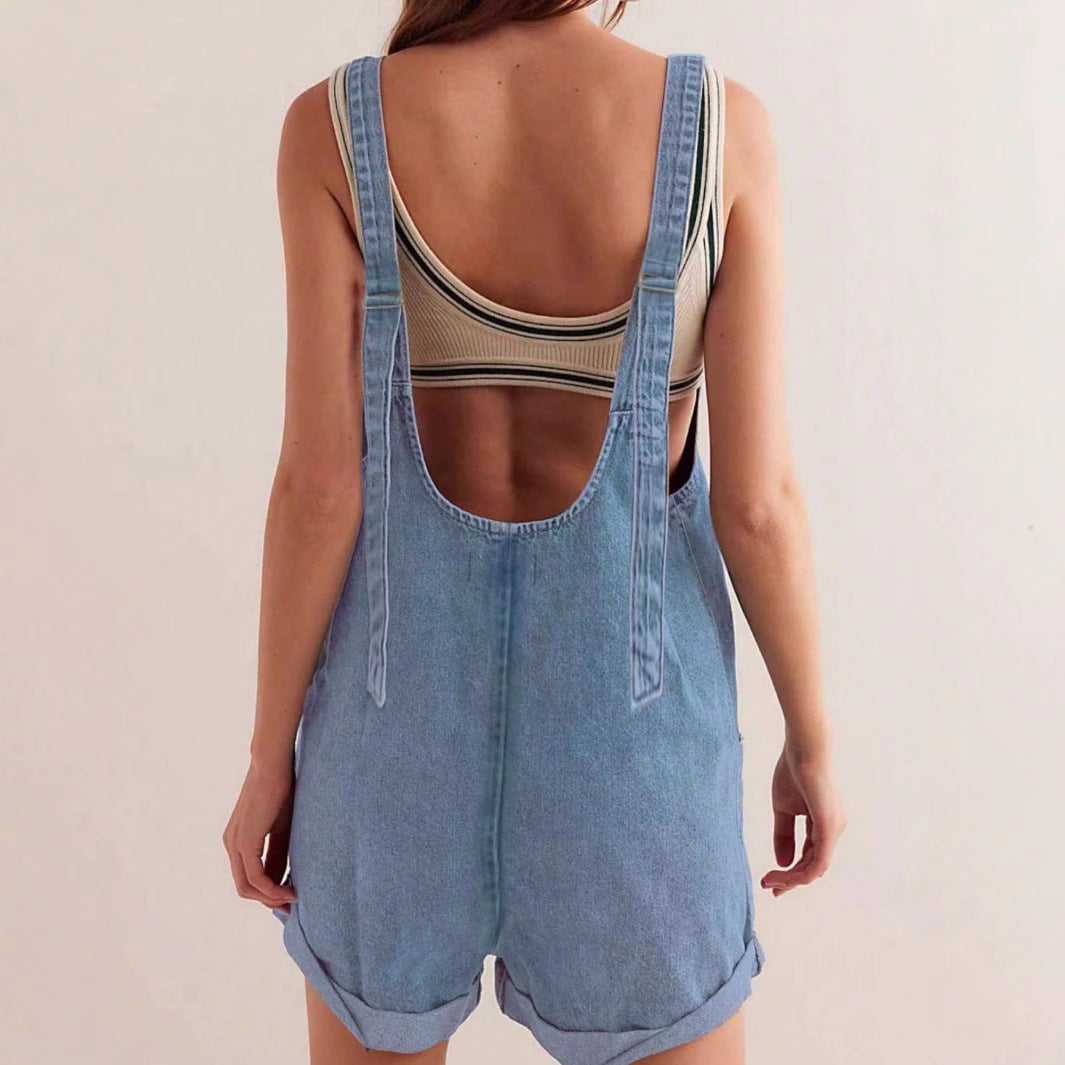 Women's Denim Overalls Shorts Summer Loose Fashion Ready Stock